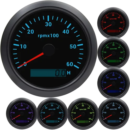 KAOLALI Tacómetro de 6000 RPM impermeable AUTO Digital Tacho Gauge con retroiluminación roja 3.346 in 9-32V para coche, barco, motocicleta, negro