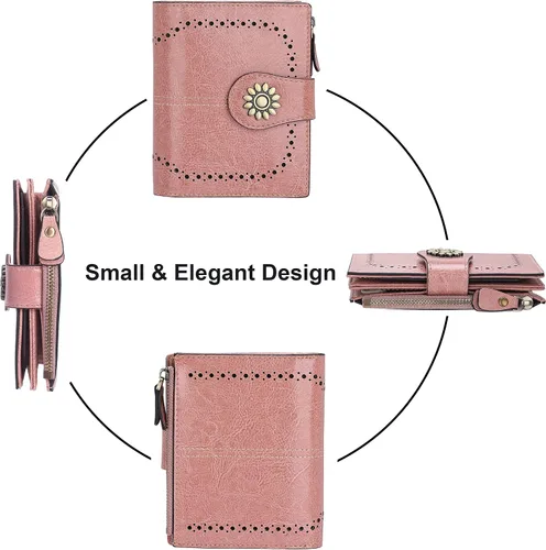 Miniatura 3 de Lavemi Cartera de cuero para mujer, pequeña, compacta, con bloqueo RFID, con bolsillo con cremallera