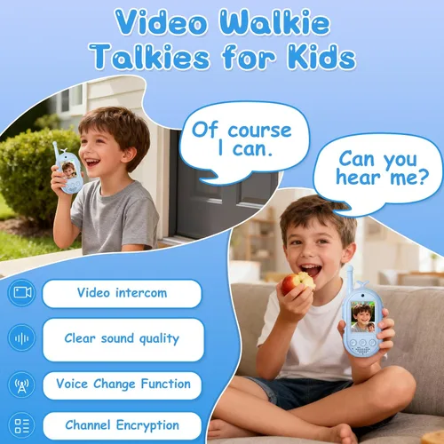 Miniatura 9 de Walkie Talkies de video para niños, paquete de 2 walkie talkie recargables con cámara y pantalla, radio de 2 vías de largo alcance