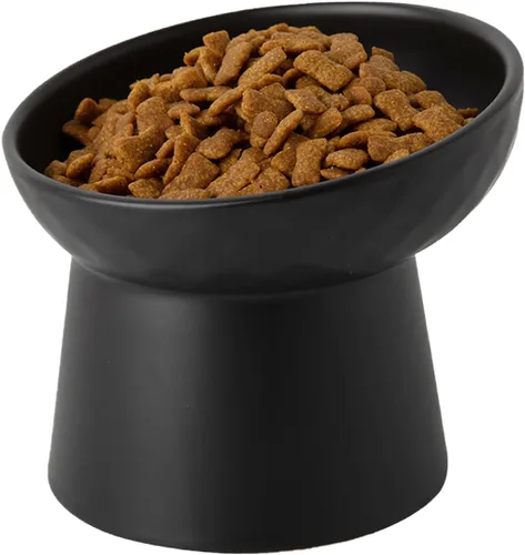 Pequeños cuencos elevados de cerámica para gatos, cuencos elevados inclinados para alimentos o agua, sin estrés, prevención de reflujo, aptos para