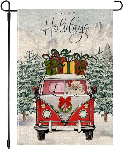 Miniatura 9 de PANDICORN Bandera de Jardín Feliz Navidad 12x18 Pulgadas Doble Cara, Bienvenida Árbol de Navidad Lunares Rojo Invierno Vacaciones Patio Arpillera