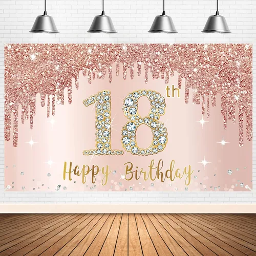 Cartel de 18 cumpleaños con texto en inglés «Sweet 18th Birthday» para niñas, suministros de cartel de fiesta de cumpleaños de 18 años de color rosa