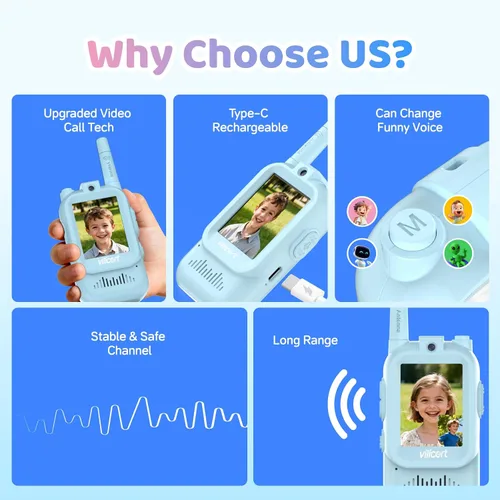 Miniatura 3 de Walkie Talkies de video con pantalla en tiempo real y cambiador de voz, radios recargables de largo alcance para niños de 3 a 12 años, regalos