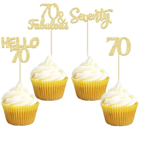 Miniatura 12 de Gyufise 24 adornos dorados para cupcakes de cumpleaños 65 Hello 65 Sixty Five Cake Toppers 65 y fabulosas selecciones para cupcakes para cumpleaños