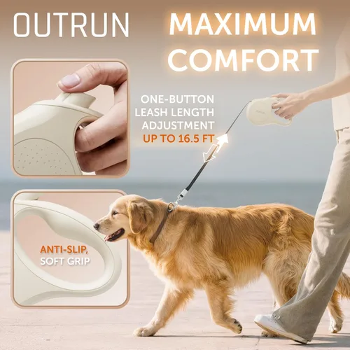 Miniatura 3 de OUTRUN Correa retráctil para perro de 16.5 pies para caminar hasta 55 libras, cinta de nailon fuerte sin enredos, bloqueo de freno resistente