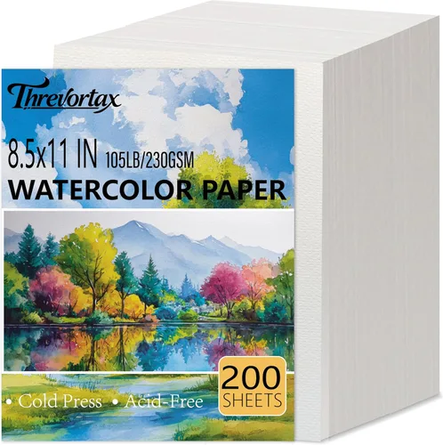 Miniatura 8 de Threvortax 100 piezas de papel de acuarela de 5 x 7 pulgadas, 105 libras/230 GSM, papel de color de agua de prensa en frío para estudiantes
