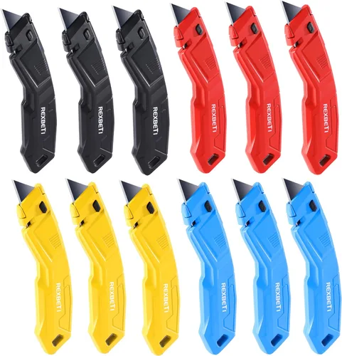 Miniatura 8 de REXBETI - Juego de 2 cuchillos utilitarios con cuchillas extra, cuchillo de caja retráctil de 2 colores de alta resistencia para cartones, cartón