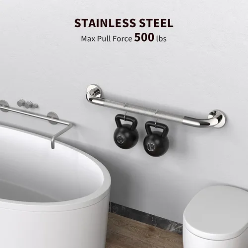 Miniatura 3 de ZUEXT - Paquete de 2 manijas antideslizantes para regadera de 24 pulgadas, barra de equilibrio de baño moleteada de acero inoxidable cromado, Cromo