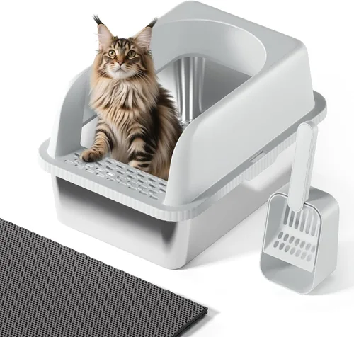 Miniatura 16 de Caja de arena para gatos de acero inoxidable con tapa, 20 pulgadas de largo x 14.2 pulgadas de ancho x 11.8 pulgadas de alto, caja de arena grande