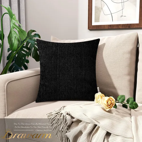 Miniatura 2 de BRAWARM Fundas de almohada 40x40 cm - Paquete de 2 fundas de almohada de chenilla negra, fundas de almohada de chenilla suave teñida sólida
