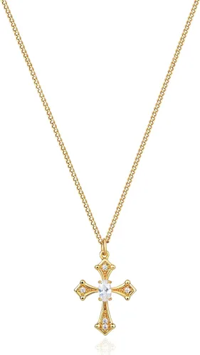 Miniatura 47 de Fettero - Collar con dije de cruz de fe, chapado en oro de 14 K, cadena fina, minimalista, simple, pequeña, para oración, regalo de joyería religiosa