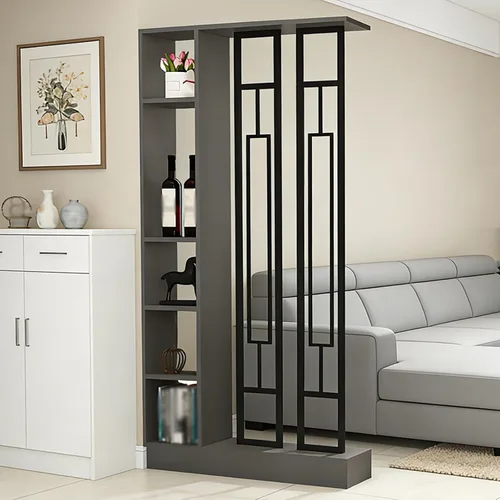 Miniatura 23 de Divisor de pared de habitación con estantes, pantalla de división de entrada de piso a techo, divisor de habitación independiente con estante