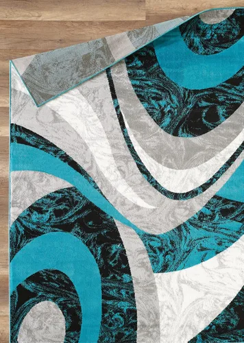 Miniatura 5 de Yafa Home Fashion Alfombra moderna y contemporánea con diseño de remolinos, lujosa, elegante y moderna (negro/gris, 2 pies x 3 pies)