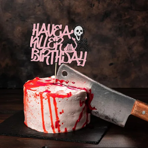 Miniatura 6 de Gyufise 1 pieza de decoración de pastel de cumpleaños con purpurina montada de terror clásico de Halloween para temática de terror sangriento