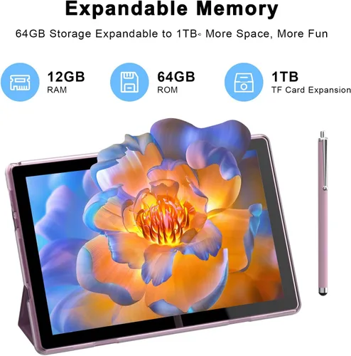 Miniatura 3 de HOTTABLET 10" Tableta Android 15 de 12 (4+8Expand) GB RAM+64GB ROM, cámara dual de 2+8 MP, batería de 6000 mAh (tableta+estuche+lápiz capacitivo)
