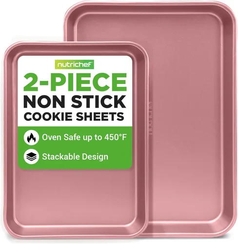 Miniatura 10 de NutriChef 2 bandejas de galletas grandes y medianas para hornear, bandeja antiadherente para galletas, pasteles de hoja y asado, aptas para Gris