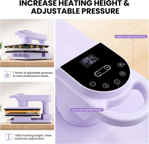Miniatura 4 de Máquina giratoria de prensa de calor automática, prensa inteligente de camisetas de 15 x 15 pulgadas con liberación automática y presión automática