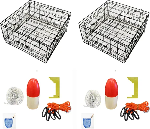 Miniatura 10 de Paquete de 2 trampas para cangrejos con revestimiento de vinilo KUFA y kit de accesorios que incluye cuerda de 100 pies, calibrador, arnés, bolsa