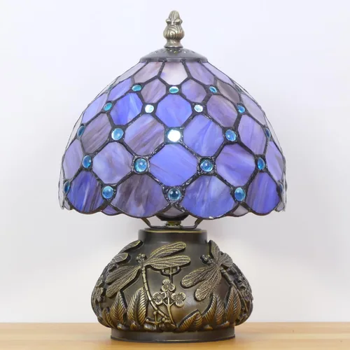 Miniatura 6 de Pequeña Lámpara Tiffany Mini Lámpara de Mesa de Vidrio Manchado Estilo Perla Púrpura Seta Lámpara de Acento 8X11 Pulgadas