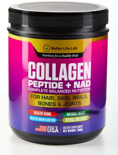 BETTER LIFE LAB Péptidos de colágeno hidrolizados con NAD – Apoya el cabello, la piel, las uñas, las articulaciones y los huesos – Colágeno tipo I y