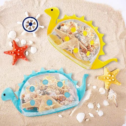 Miniatura 7 de Bolsa de playa de malla de juguete de playa, bolsa de recolección de conchas para niños, bolsa de juguete de playa de dinosaurio para sostener Morado