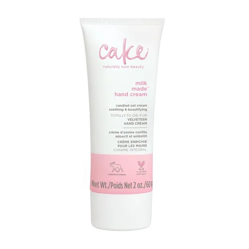 Cake Beauty Velveteen Crema de manos, hecha con leche, crema de manos calmante y ligera, concentrado de extracto de avena, extracto de raíz de