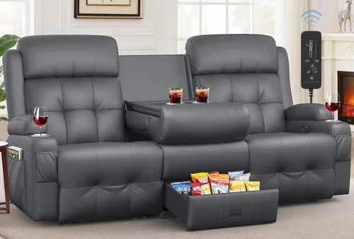 Miniatura 41 de Sofá reclinable de dos plazas, sofá reclinable de masaje de gran capacidad, silla de dos plazas para RV con espacio de almacenamiento, portavasos
