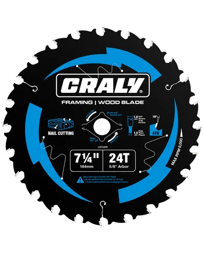 CRALY Hoja de sierra circular de corte de madera de 24 dientes de 7-1/4 pulgadas, eje de 5/8 pulgadas, punta de carburo, corte fino, Black Ice, para