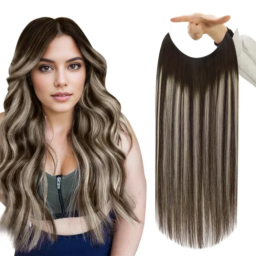Miniatura 25 de Fshine - Extensiones de cabello humano con clip, de 16 pulgadas, con clip, color marrón chocolate, mezcla de rubio caramelo, extensiones de cabello