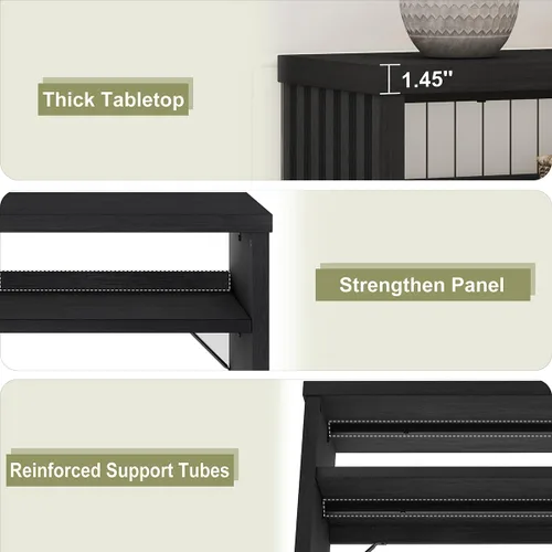 Miniatura 4 de BON AUGURE Mesa consola con almacenamiento, mesa de entrada negra, mesas de sofá de madera detrás del sofá para sala de estar, mesas de entrada