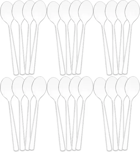 Miniatura 8 de Juego de 8 – 10 cucharas de plástico transparente para servir para eventos, reutilizables o desechables