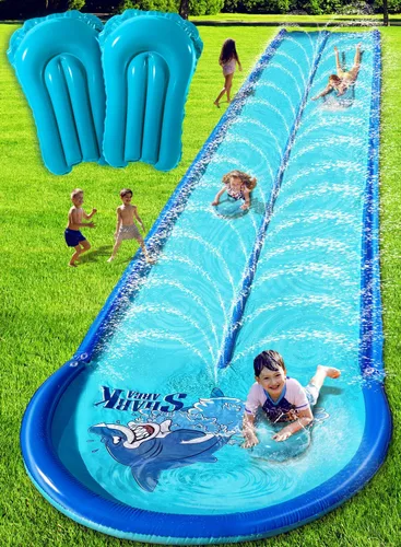 Tobogán de agua para niños y adultos con rieles de protección inflables extragrandes y rociadores de agua de doble vía, diseño resistente y extra