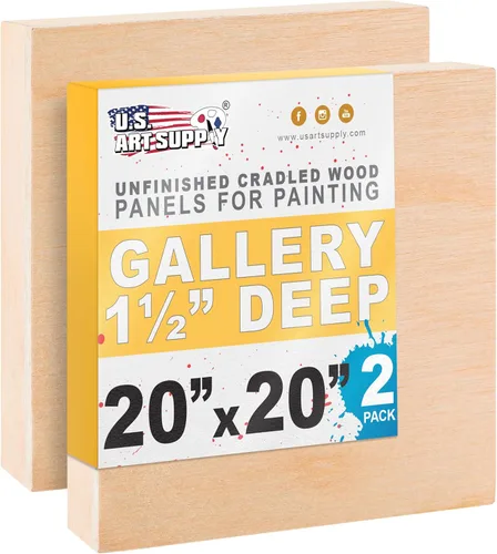 U.S. Art Supply Paneles de madera acunados sin terminar de 20 x 20 pulgadas para pintura, galería de 1-1/2 pulgadas de profundidad (paquete de 2) –