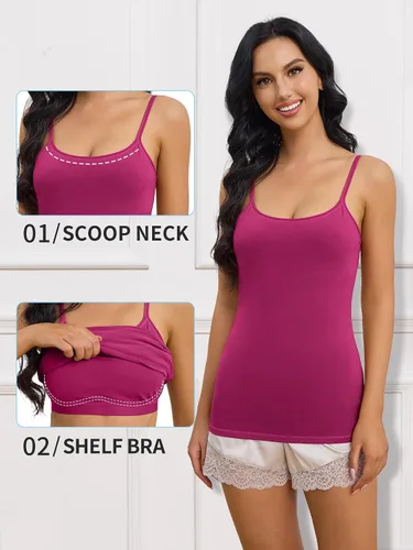 Miniatura 8 de Camisa Attraco de algodón, con tirantes estilo espagueti, con brasier incorporado, 2 paquetes, para mujer