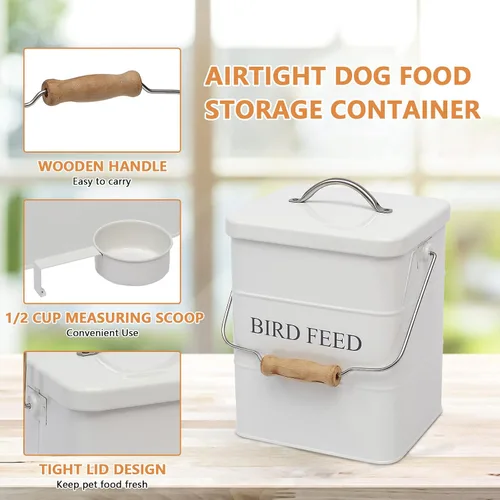 Miniatura 2 de Geyecete Comedero para pájaros, tarro de comida para mascotas, contenedor hermético para almacenamiento de alimentos, color blanco