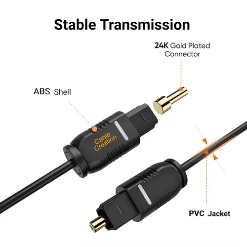 Miniatura 2 de CableCreation Cable de audio digital óptico de 3.3 pies, cable Toslink de fibra óptica delgada chapado en oro S/PDIF para cine en casa, barra