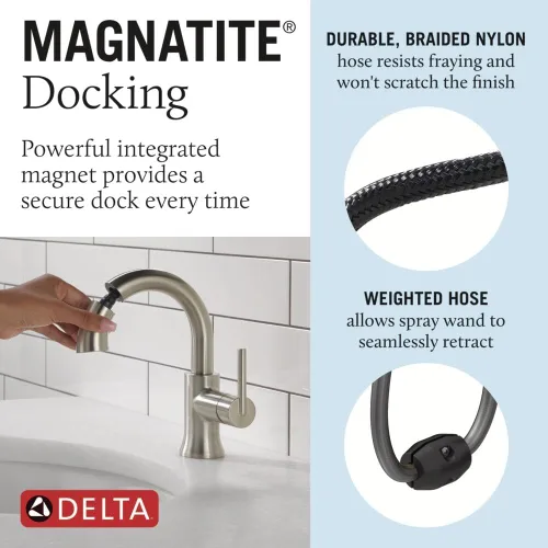 Miniatura 4 de Grifo de Baño Delta Trinsic Extraíble, Grifo de Baño Extraíble, Grifo de Baño de Níquel Cepillado de Un Solo Agujero con Pulsador, Grifo
