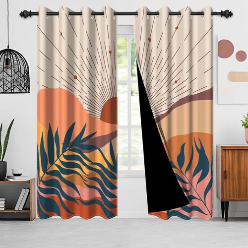 Miniatura 20 de Cortinas bohemias de cocina, diseño abstracto de mediados de siglo, arco negro, cortinas rústicas cortas para ventana de comedor, caravana, 21 x 45