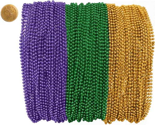 Miniatura 21 de THE MARDI GRAS KREWE - Cuentas de Mardi Gras – 144 piezas, 12 docenas, collares de cuentas surtidos de 33 pulgadas y 0.276 in con doblón, recuerdos