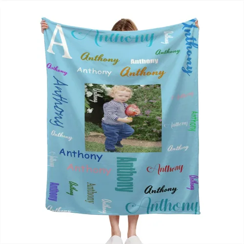 Miniatura 13 de Manta de bebé azul personalizada con nombre para niño, manta de bebé personalizada con nombre que recibe manta floral para bebés, recién nacidos