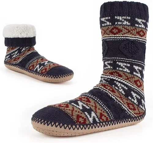 Cozylook Calcetines tipo pantufla para hombre, con forro polar, suela antideslizante, para invierno, suaves, gruesas, acogedoras, cálidas, peludas,
