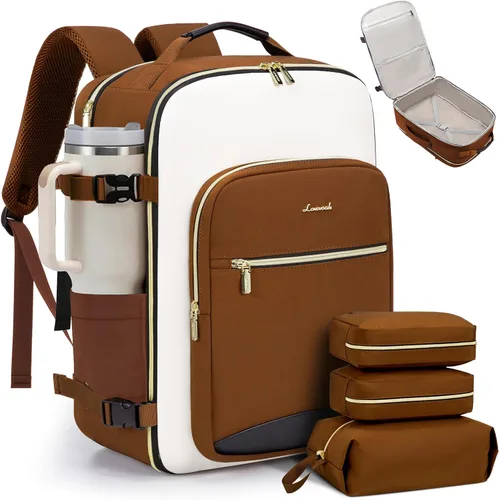 LOVEVOOK Mochila de viaje de 40 L para mujeres y hombres, equipaje de mano aprobado por aerolíneas con 3 cubos de embalaje, bolsas de noche TSA,