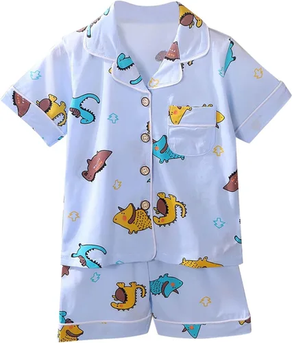 Miniatura 3 de TBUIALL Conjuntos de ropa para niñas pequeñas, niños y niñas, estampado de aire acondicionado, traje de manga corta, pijama, pantalones deportivos