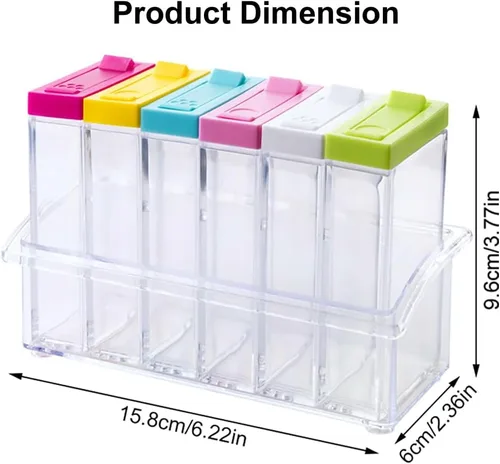 Miniatura 2 de Juego de 12 tarros coloridos para especias y salero y pimentero, juego de condimentos, estuche dispensador de especias de plástico, botella