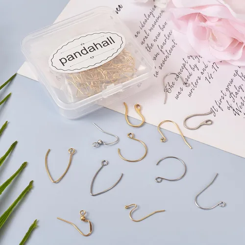 Miniatura 7 de Pandahall - 96 ganchos de acero inoxidable para aretes, ganchos largos en forma de V, ganchos para aretes marquesa, bola circular, puntos, aretes