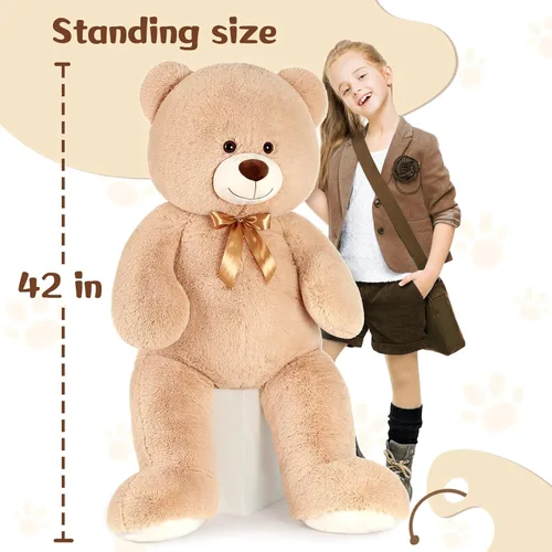 Miniatura 4 de MaoGoLan Oso de peluche gigante de 4 pies de crema, oso de peluche grande de 47 pulgadas, peluche suave para niños, decoraciones para Baby Shower