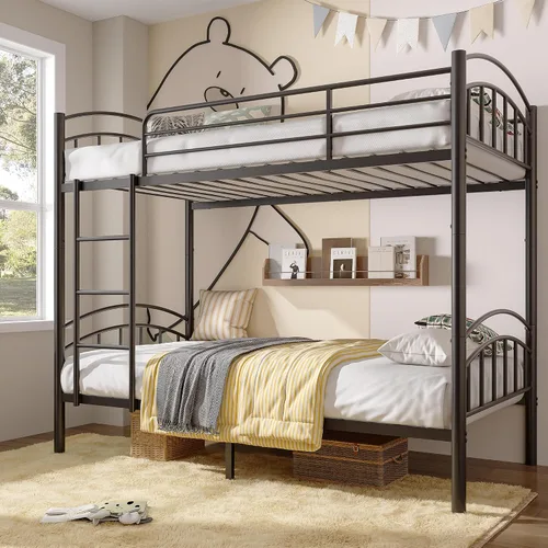 Alohappy Base de cama individual sobre individual, convertible a 2 camas individuales separadas, marco de cama de metal con escalera extraíble y