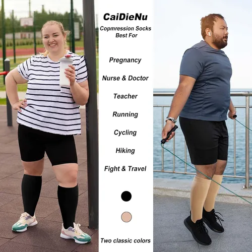 Miniatura 6 de CaiDieNu Calcetines de compresión de talla grande para mujeres y hombres: pantorrilla ancha hasta 6XL 20-30 mmHg Rodilla de alto soporte