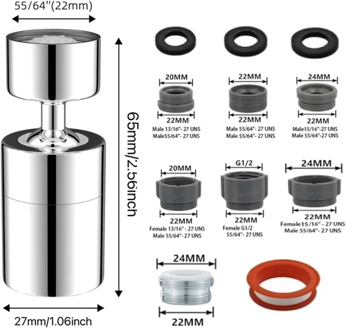 Miniatura 4 de Cabezal rociador de grifo de cocina y lavabo, rociador giratorio de doble función de 360°, aireador de grifo giratorio de ángulo grande de 80