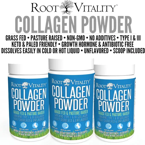 Miniatura 3 de Root Vitality Colágeno en polvo, péptidos de colágeno, alimentado con pasto, proteína de colágeno de alta calidad, criado en pastos, se disuelve